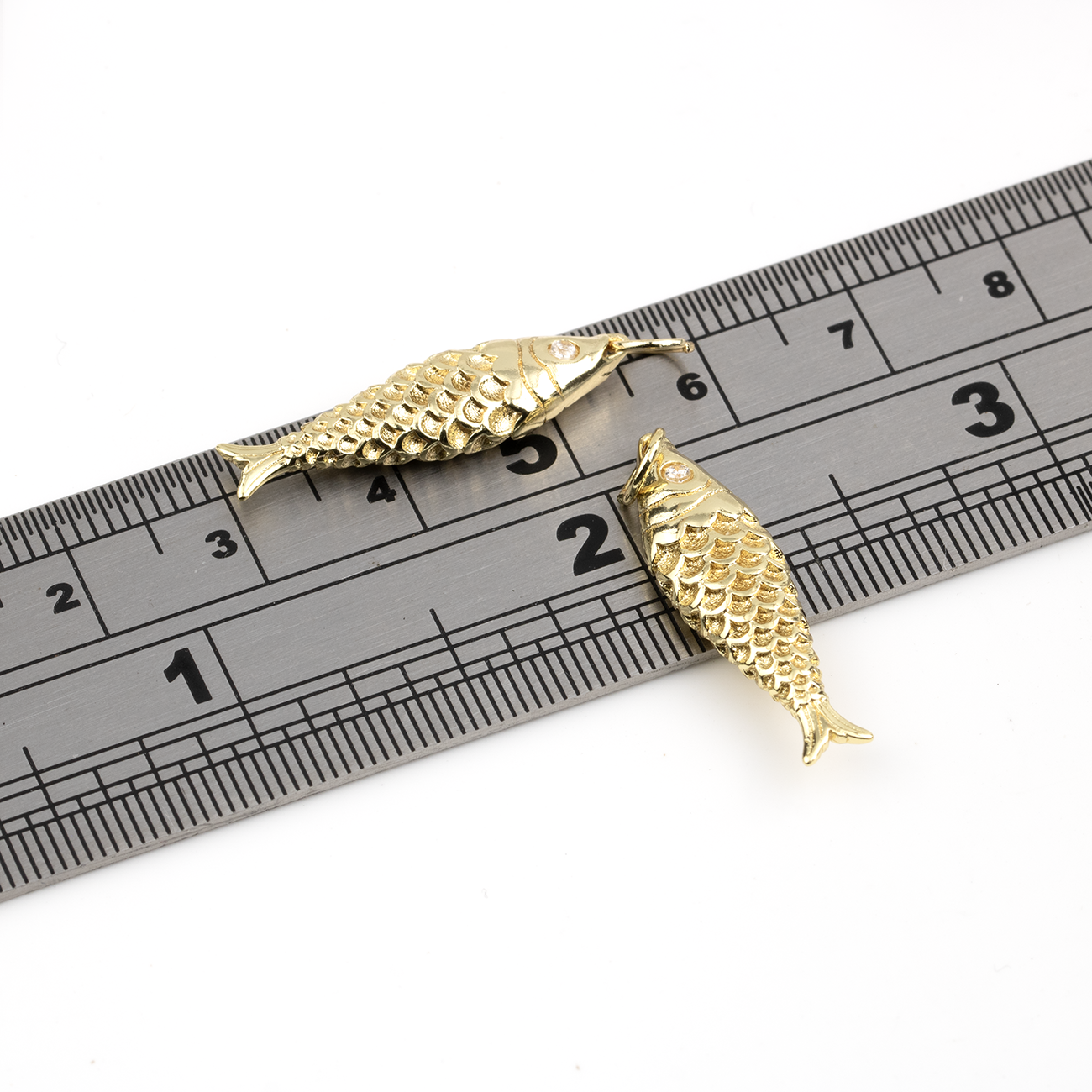 18K Gold Plated Brass Fish Charm, 25x7mm