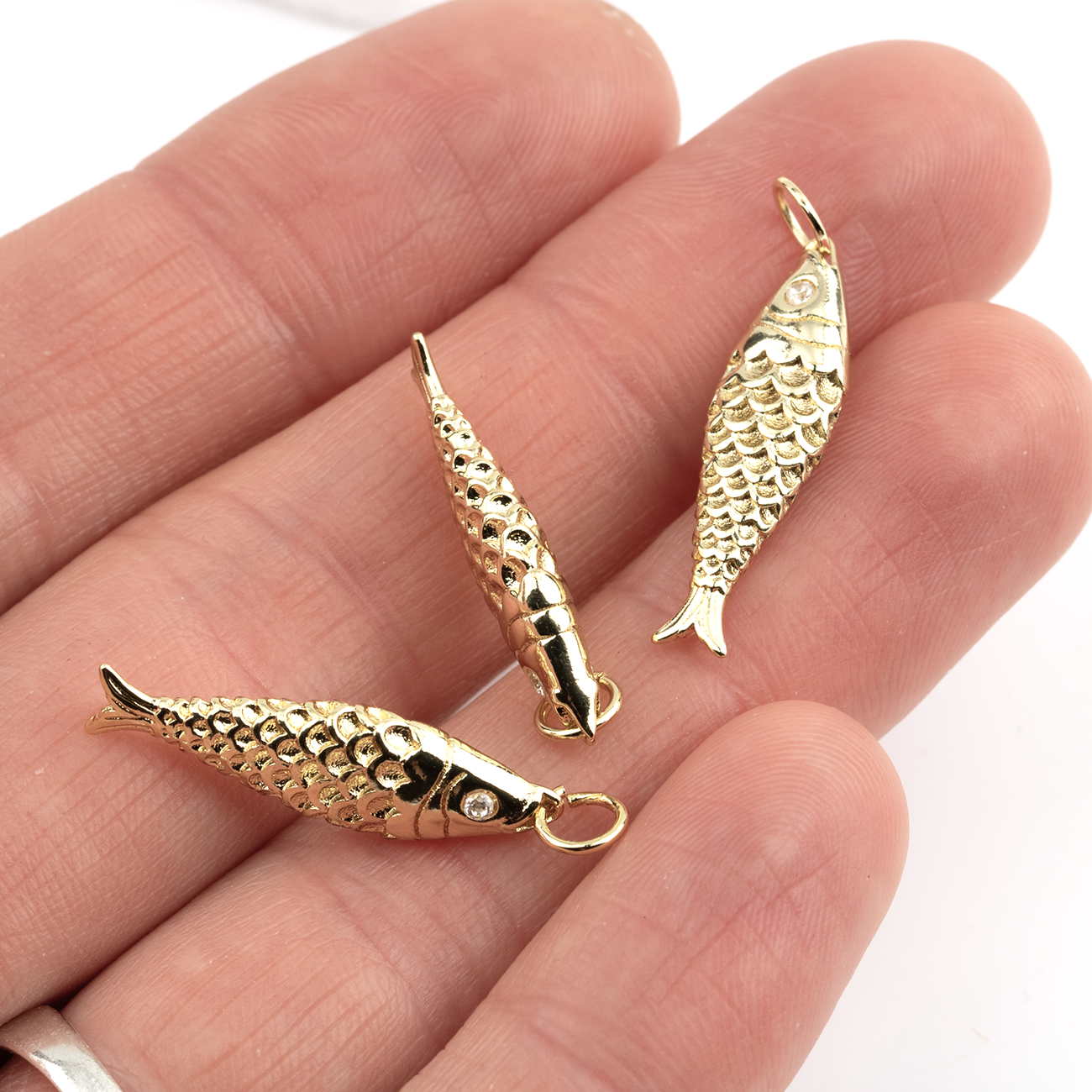 18K Gold Plated Brass Fish Charm, 25x7mm