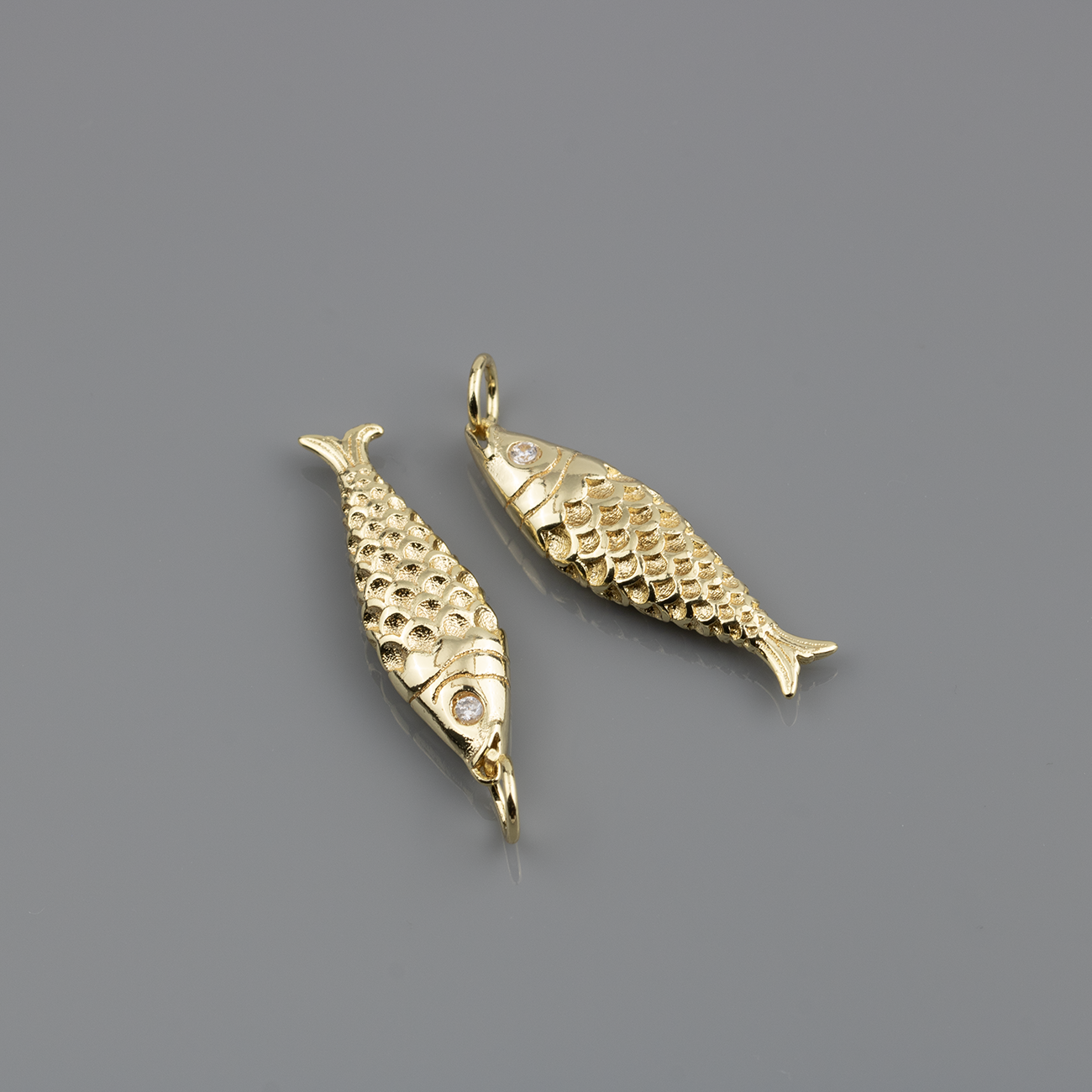 18K Gold Plated Brass Fish Charm, 25x7mm