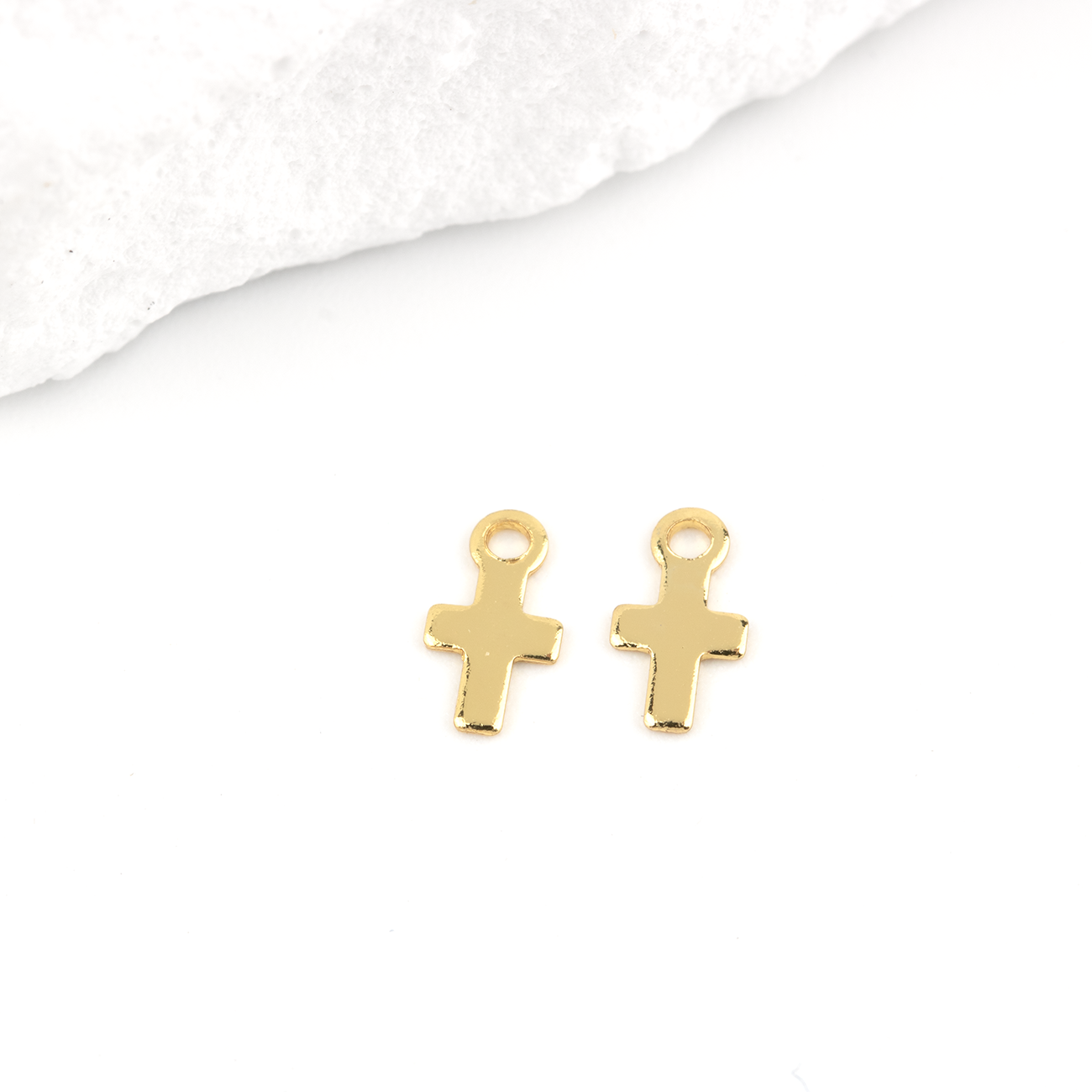 10 x 18K Gold Plated Tiny Cross Charms, 7x4mm