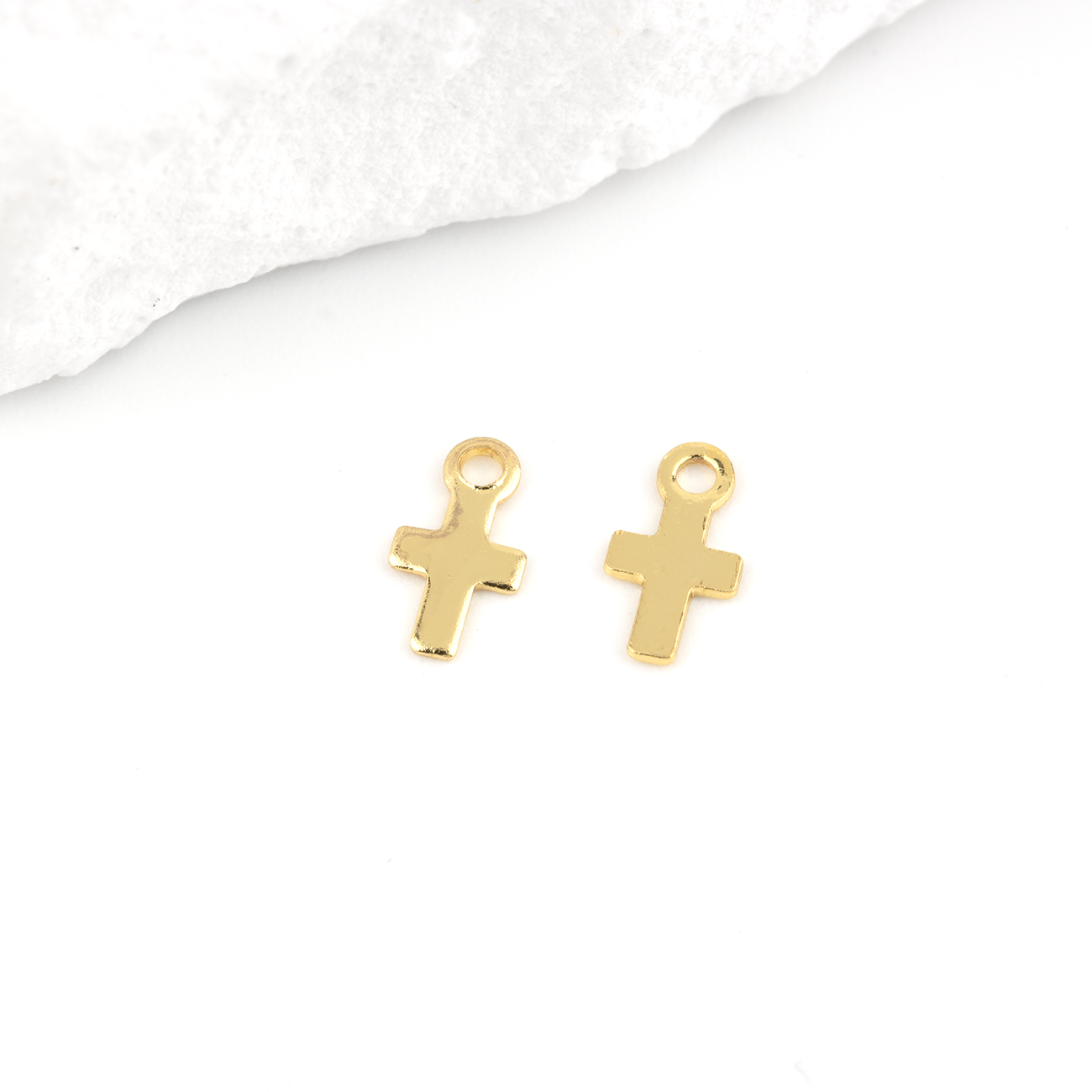 10 x 18K Gold Plated Tiny Cross Charms, 7x4mm