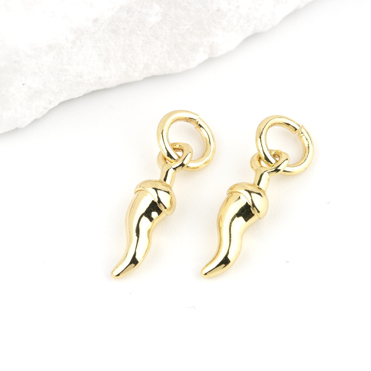 2 x 18K Gold Plated Chili Pepper Charms, 12x3.5mm