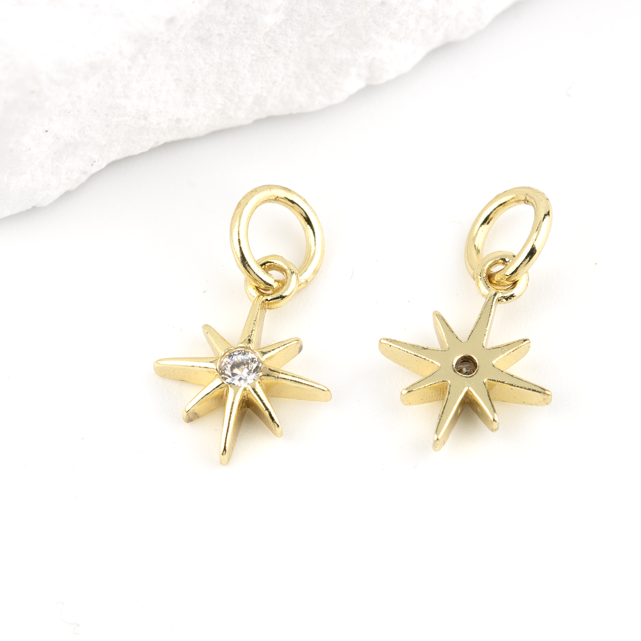 2 x 18K Gold Plated Star Charms, 10x8mm