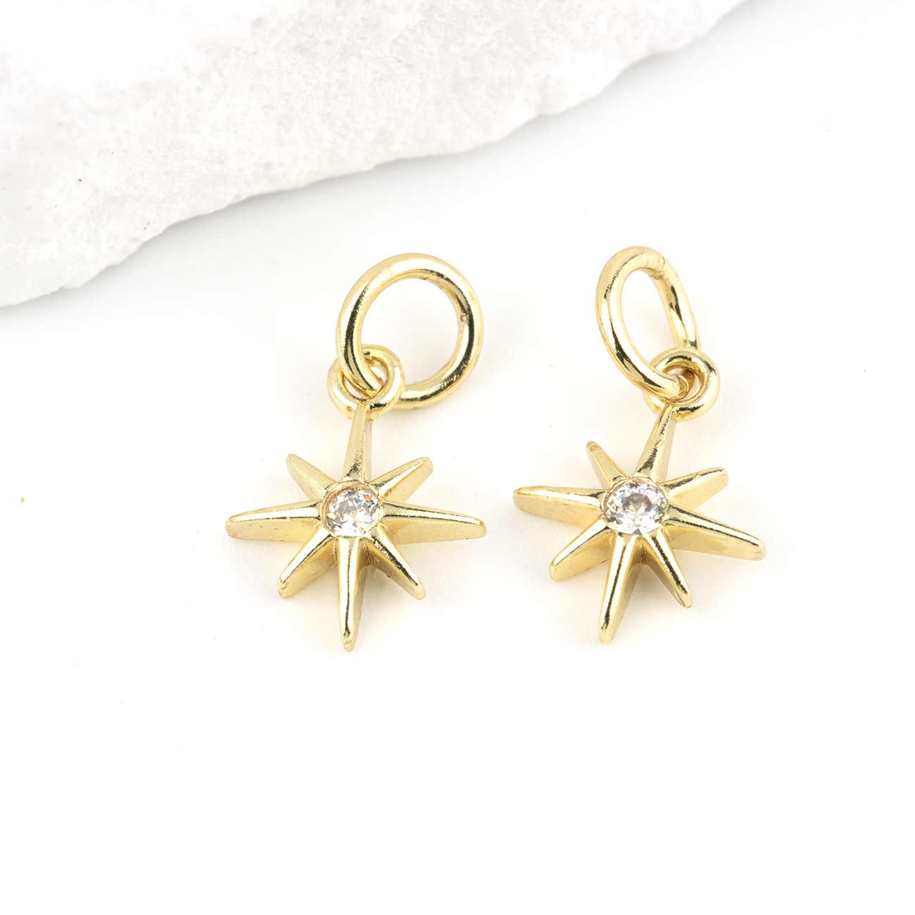 2 x 18K Gold Plated Star Charms, 10x8mm