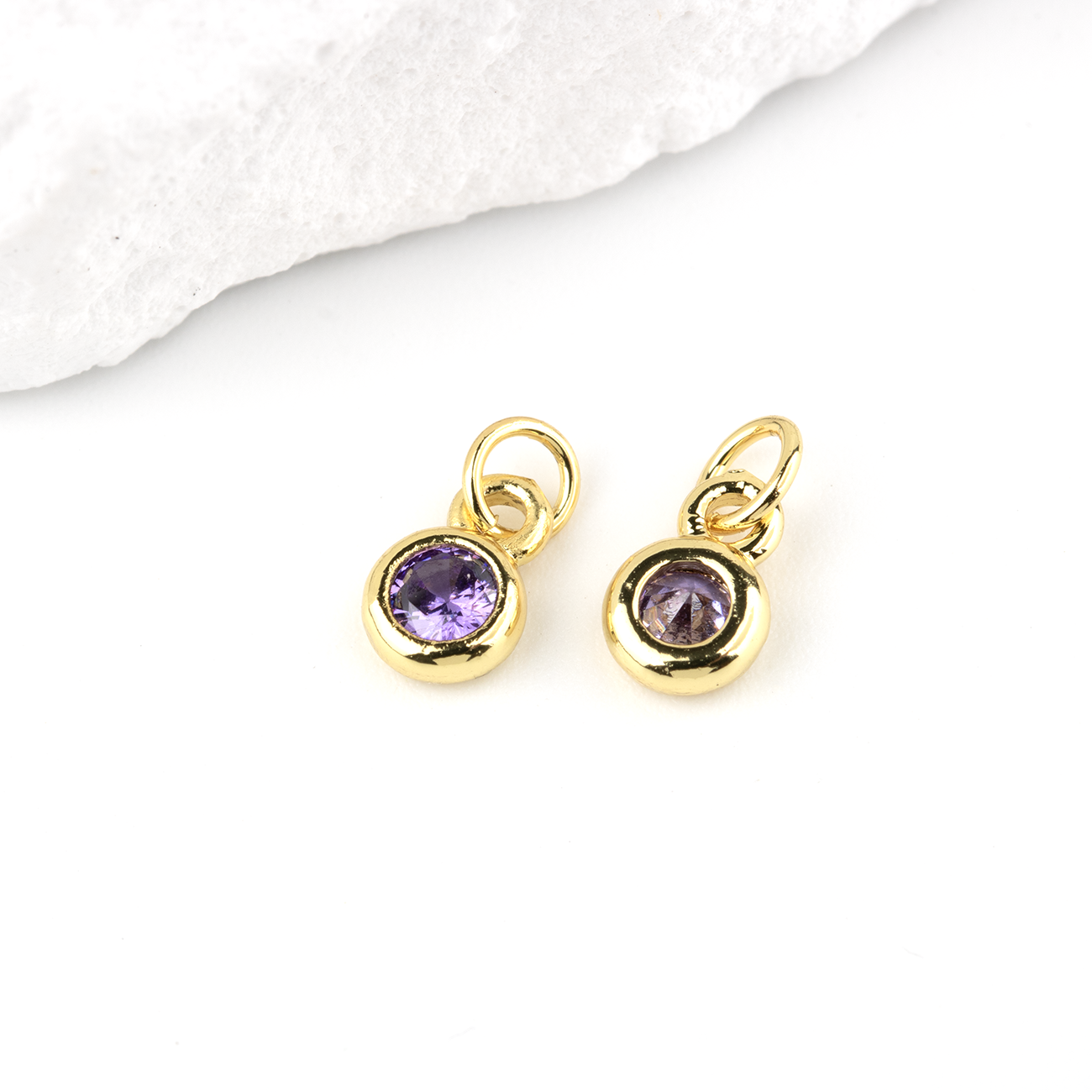 4 x 18K Gold Plated Amethyst Charms, 7x4mm