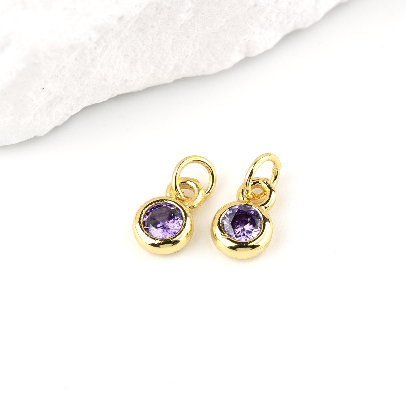 4 x 18K Gold Plated Amethyst Charms, 7x4mm