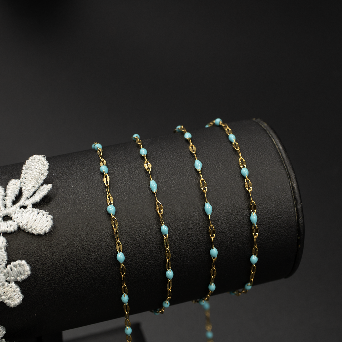 PVD Gold Stainless Steel Turquoise Enamel Link Lip Chain