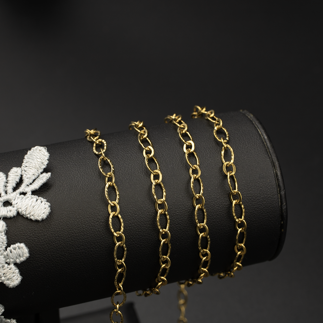 PVD Gold Stainless Steel Starburst Oval Link Chain