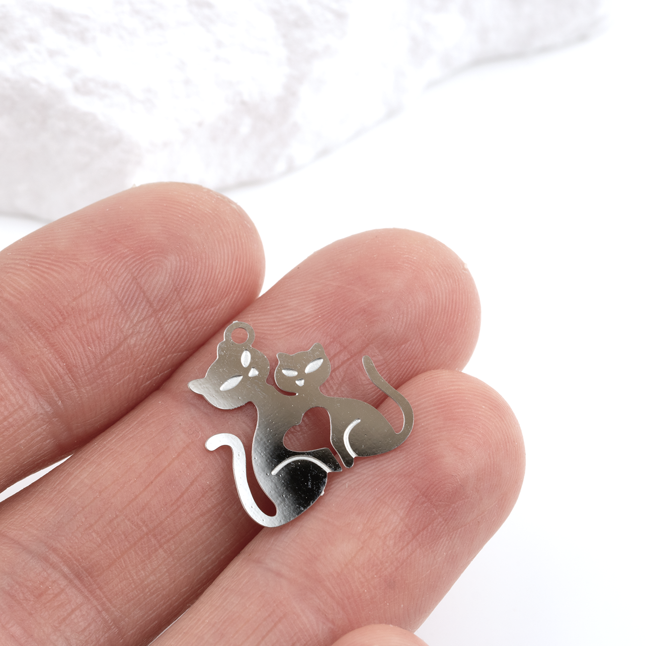 10 x Stainless Steel Mama Cat and Kitten Charms, 19x18mm