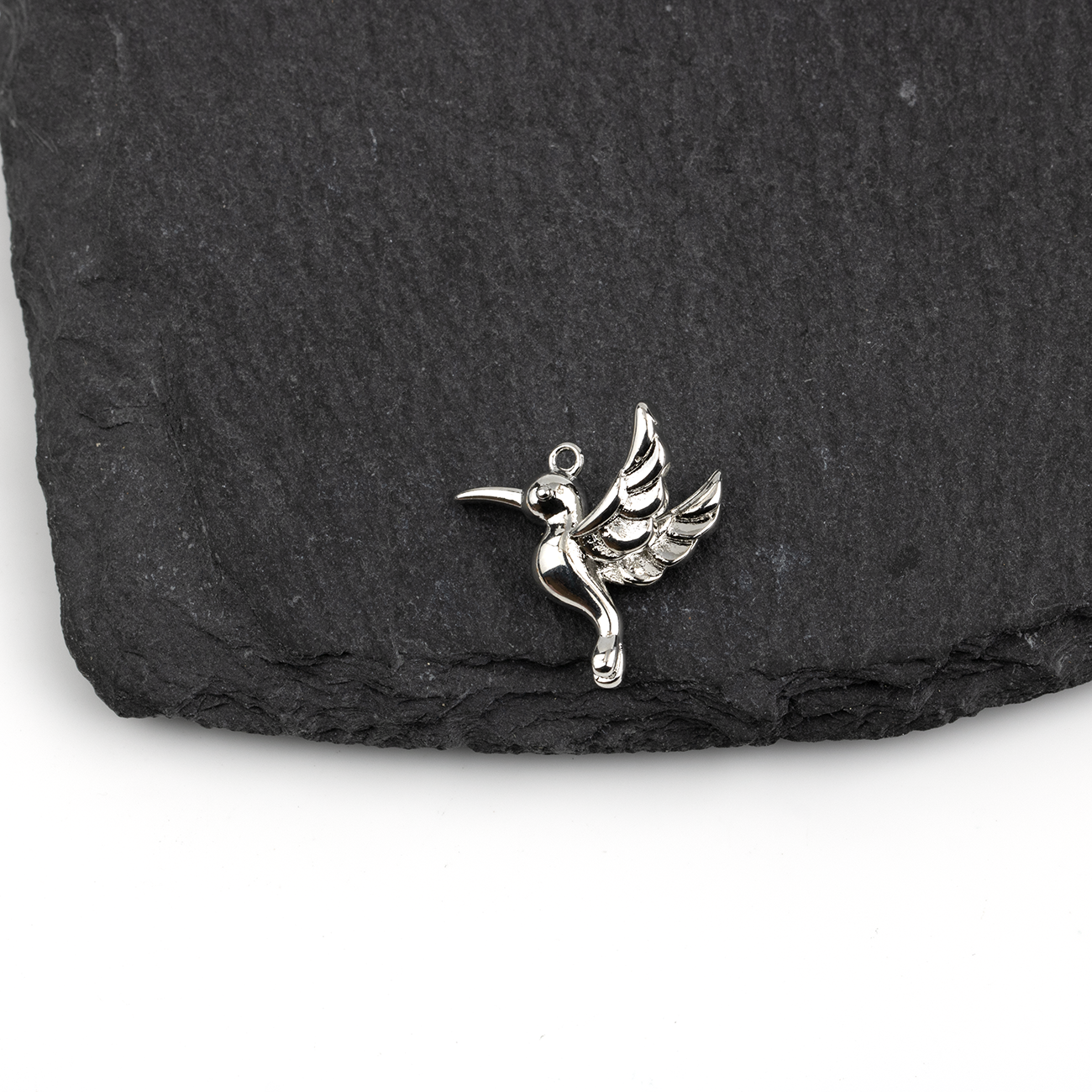 2 x Silver 3D Hummingbird Charms, 18x17mm