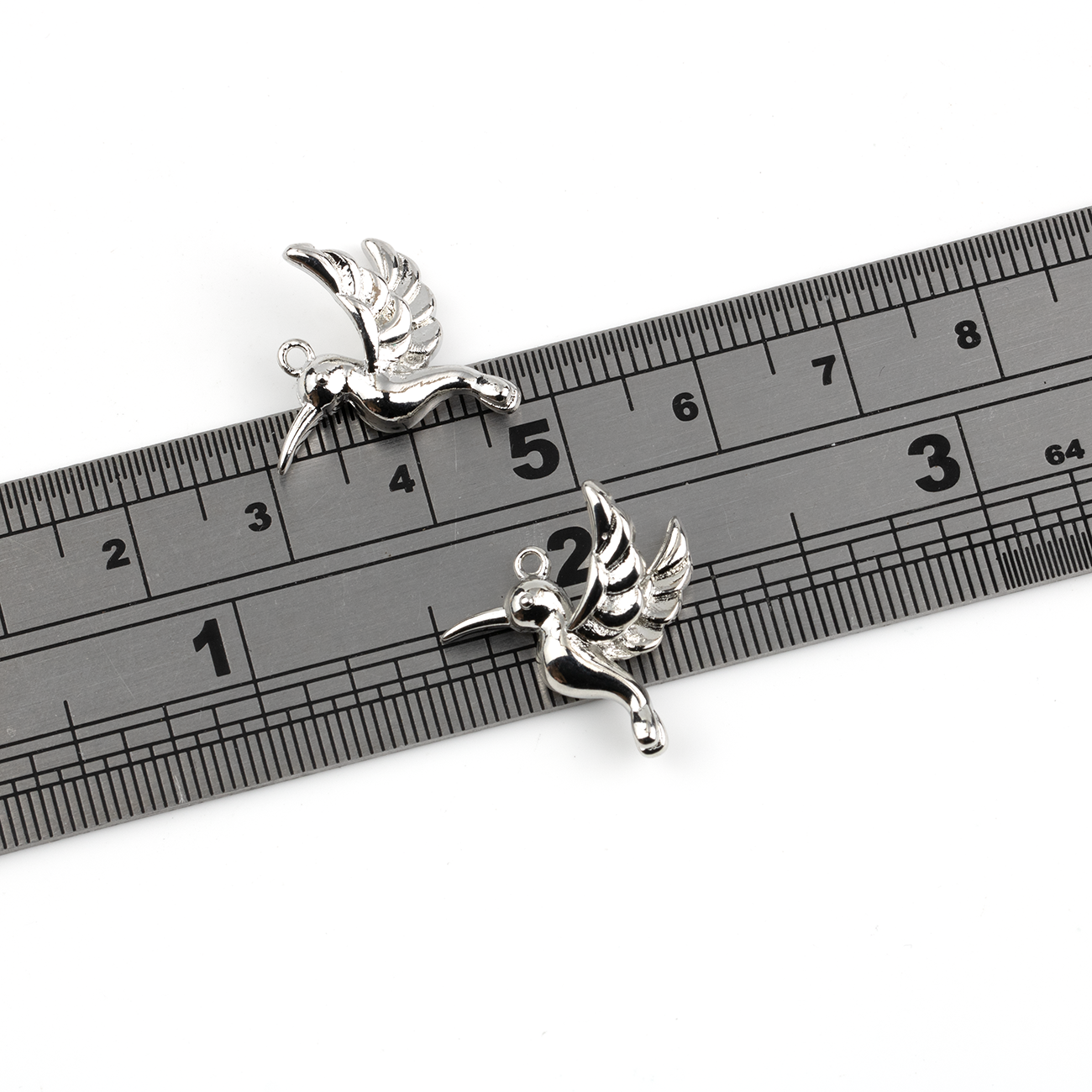 2 x Silver 3D Hummingbird Charms, 18x17mm