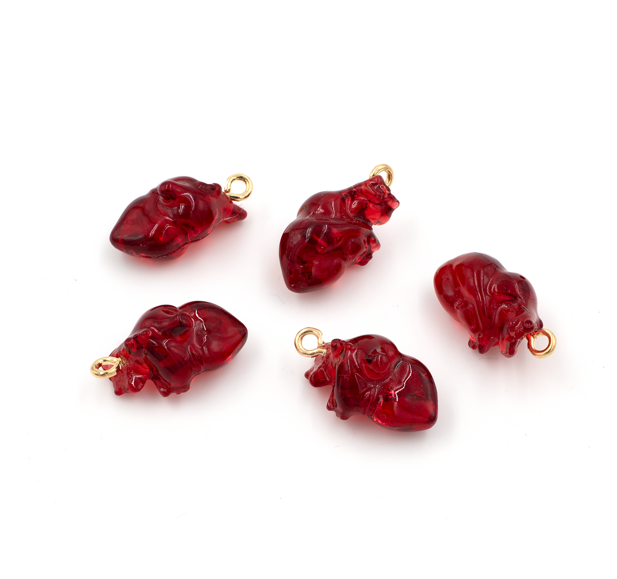 2 x Red Resin Anatomical Heart Charms, 21x11mm