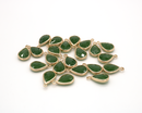 2 x Gold Plated Opaque Green Faceted Glass Teardrop Pendants, 18x11mm (0505)