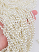 1 strand x White or Ivory Rice Pearl Beads, 6x4mm, 31 inch