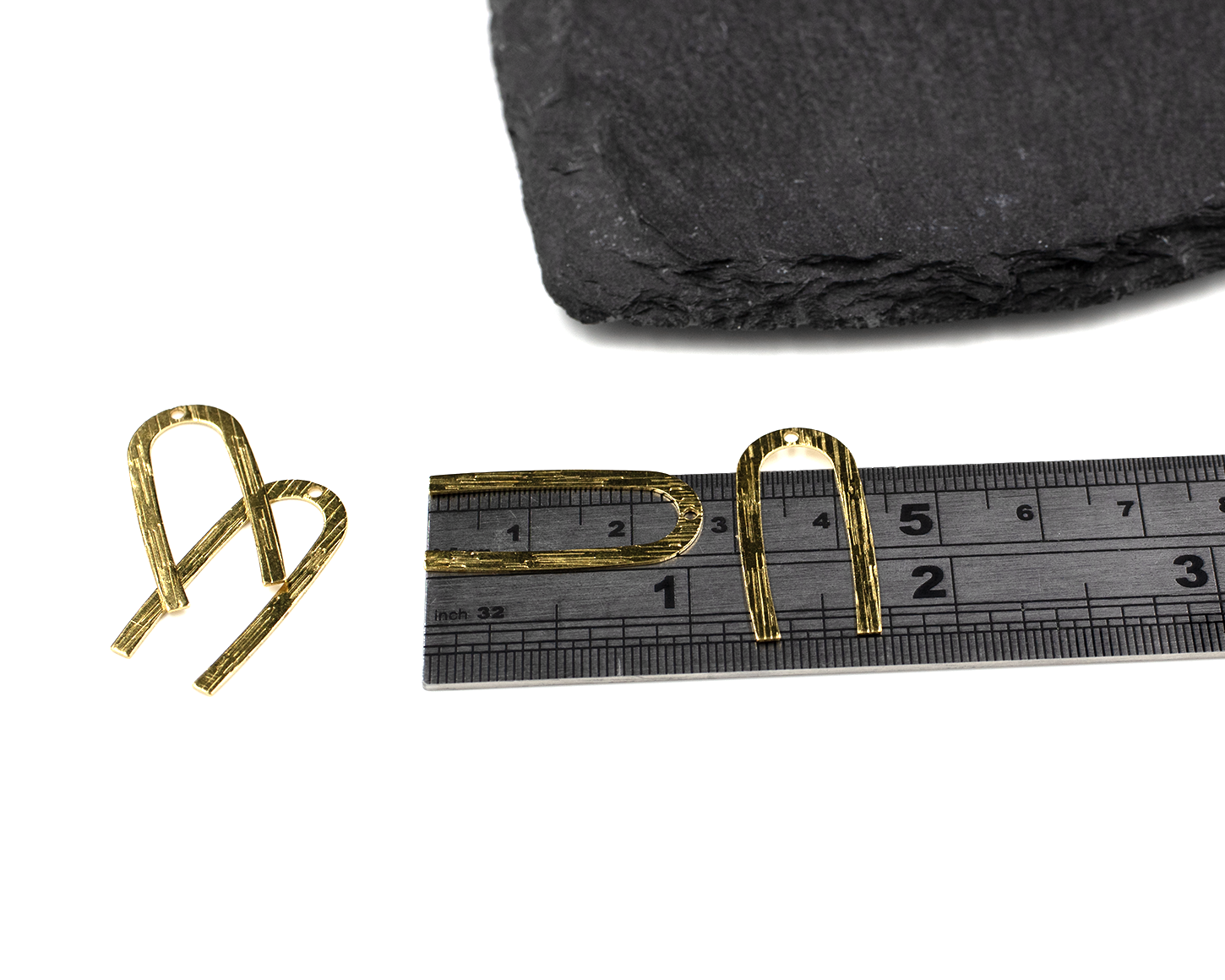 4 x Raw Brass U Shaped Textured Charms, 27x13mm (C0497)