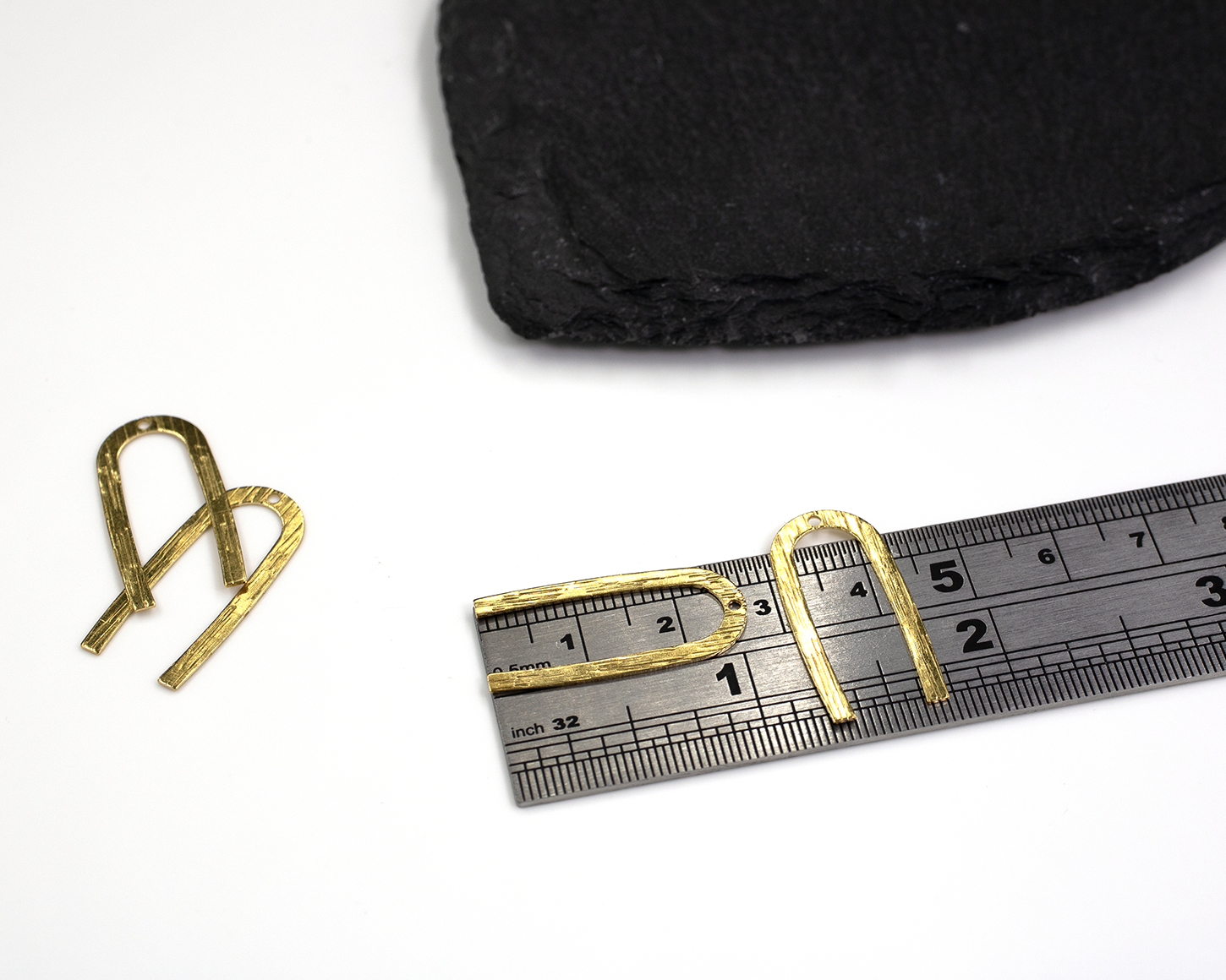 4 x Raw Brass U Shaped Textured Charms, 27x13mm (C0497)