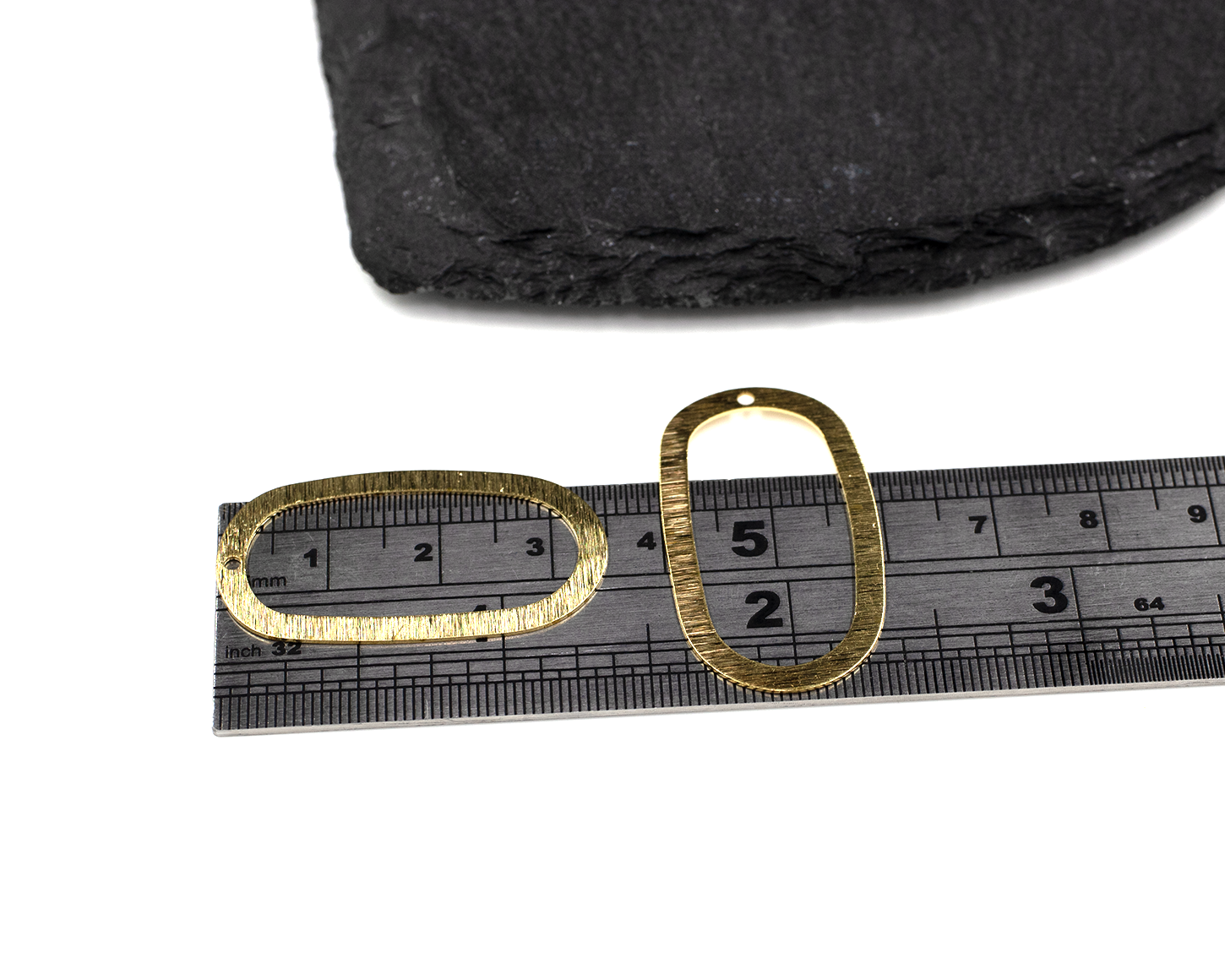 4 x Raw Brass Irregular Oval Textured Charms, 35x20mm (C0498)