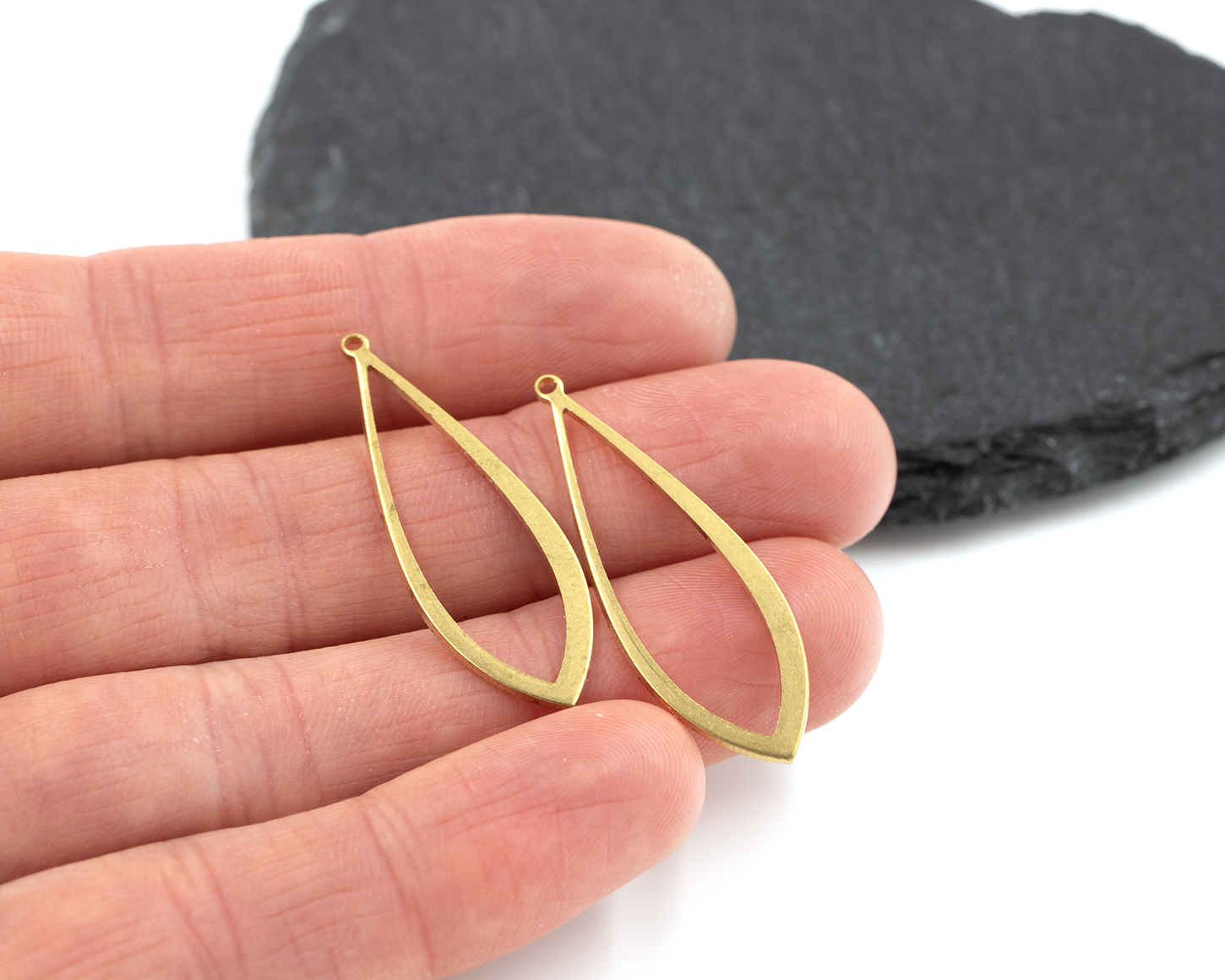 6 x Raw Brass Open Drop Pendant, 37x13mm (C0501)