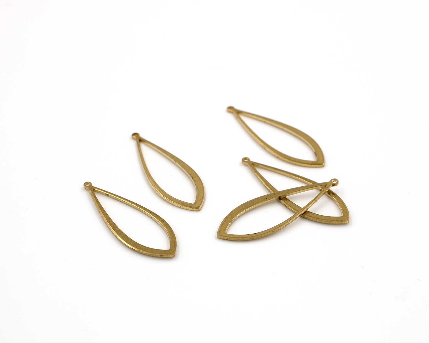 6 x Raw Brass Open Drop Pendant, 37x13mm (C0501)