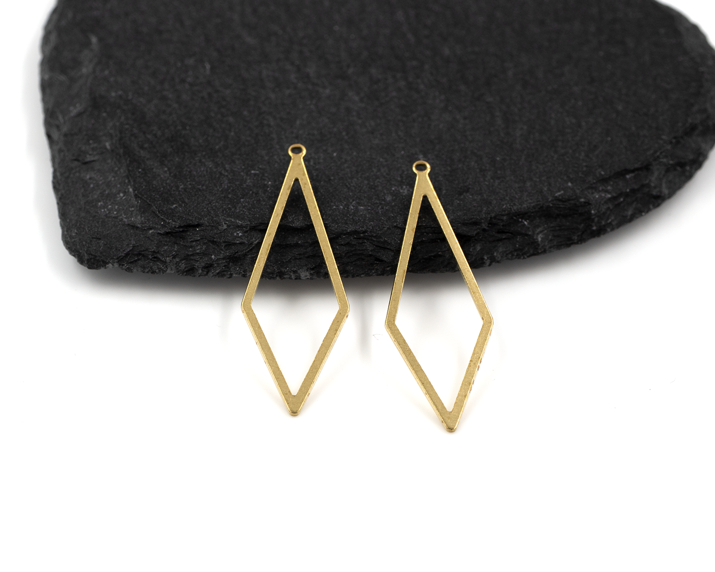 6 x Raw Brass Open Rhombus Pendants, 42x15mm (C0505)