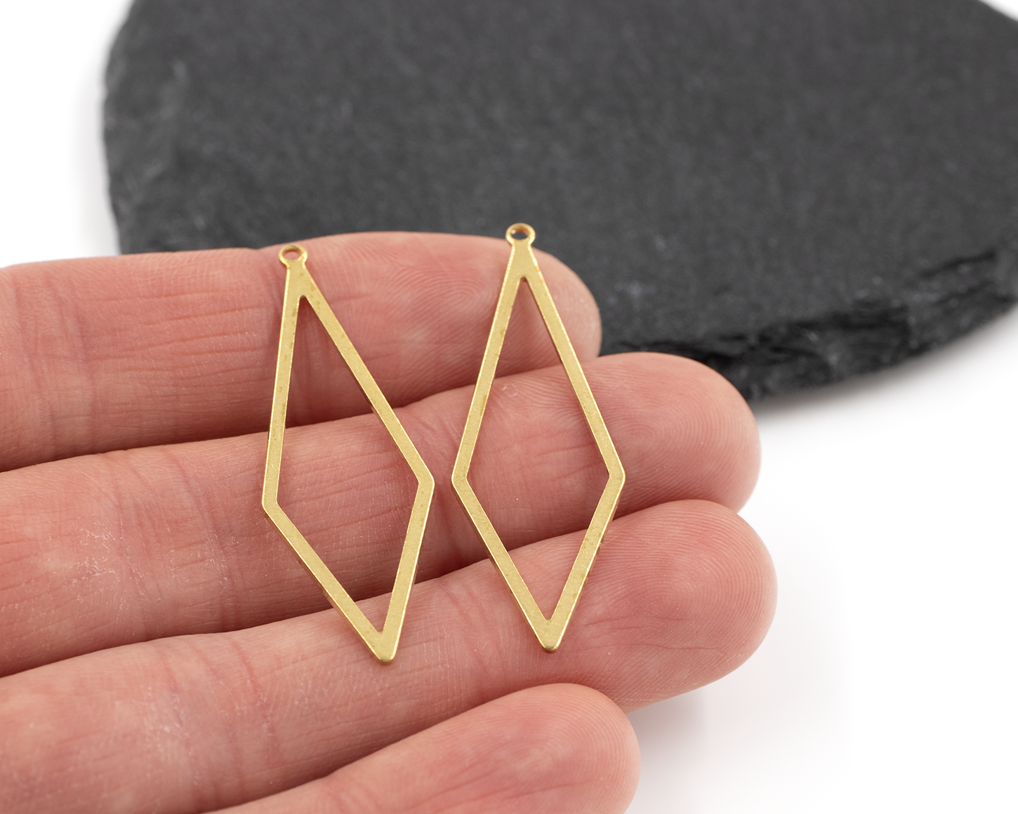 6 x Raw Brass Open Rhombus Pendants, 42x15mm (C0505)
