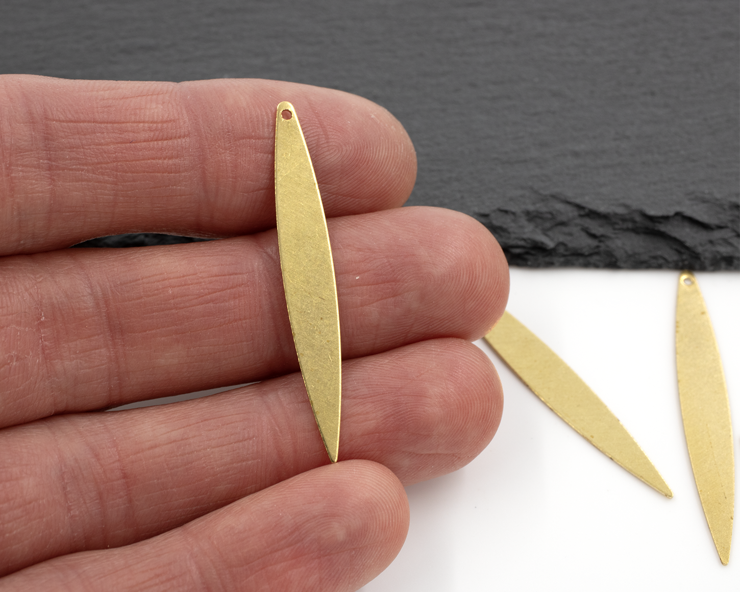 10 x Raw Brass Leaf Drops, 42x6mm (C0513)