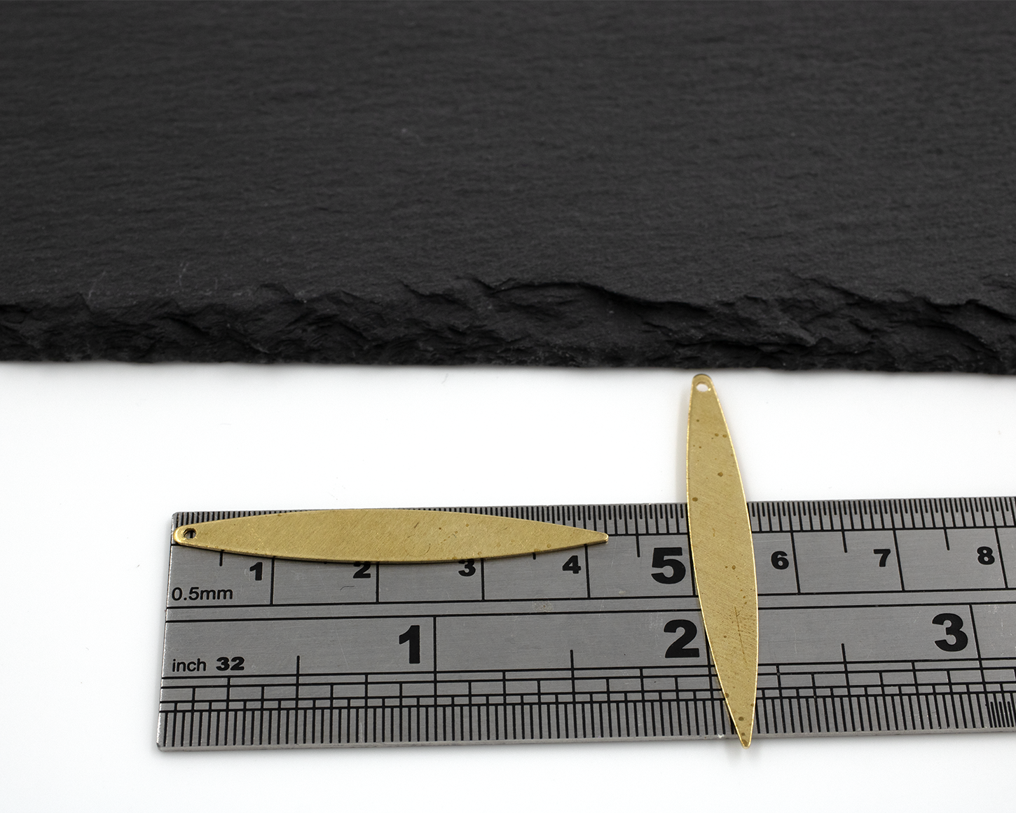 10 x Raw Brass Leaf Drops, 42x6mm (C0513)