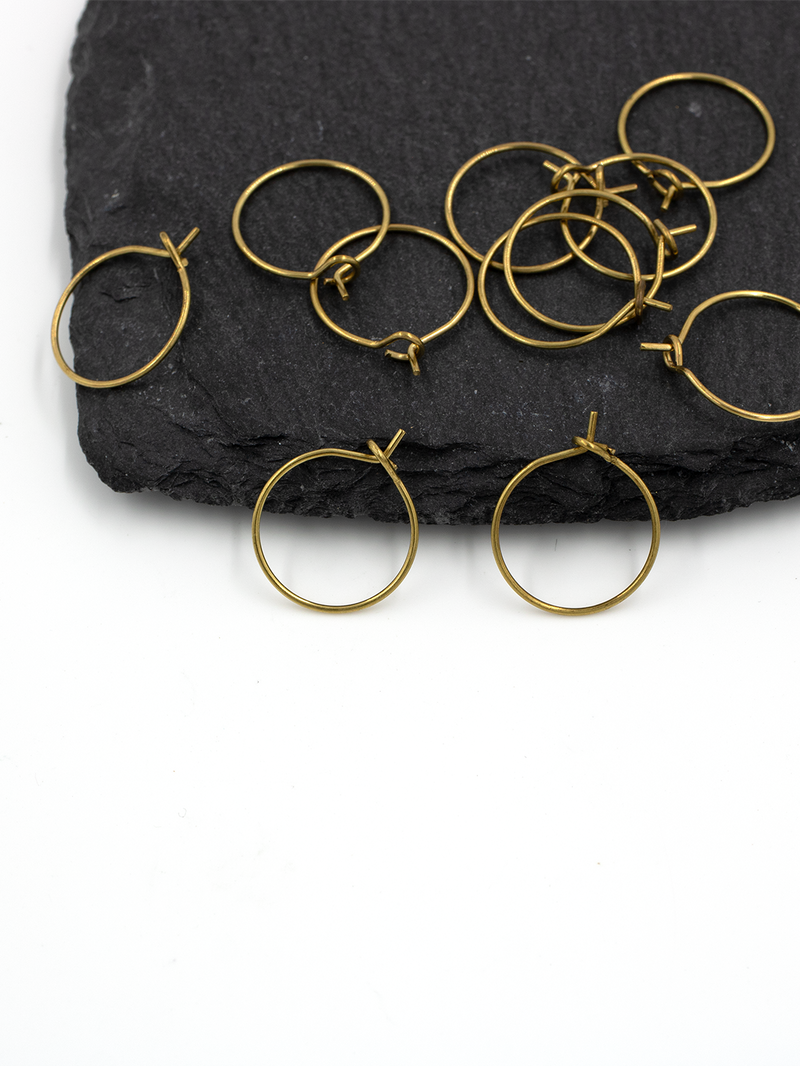 14 pairs x Raw Brass Earring Hoops, 15mm (C0702)