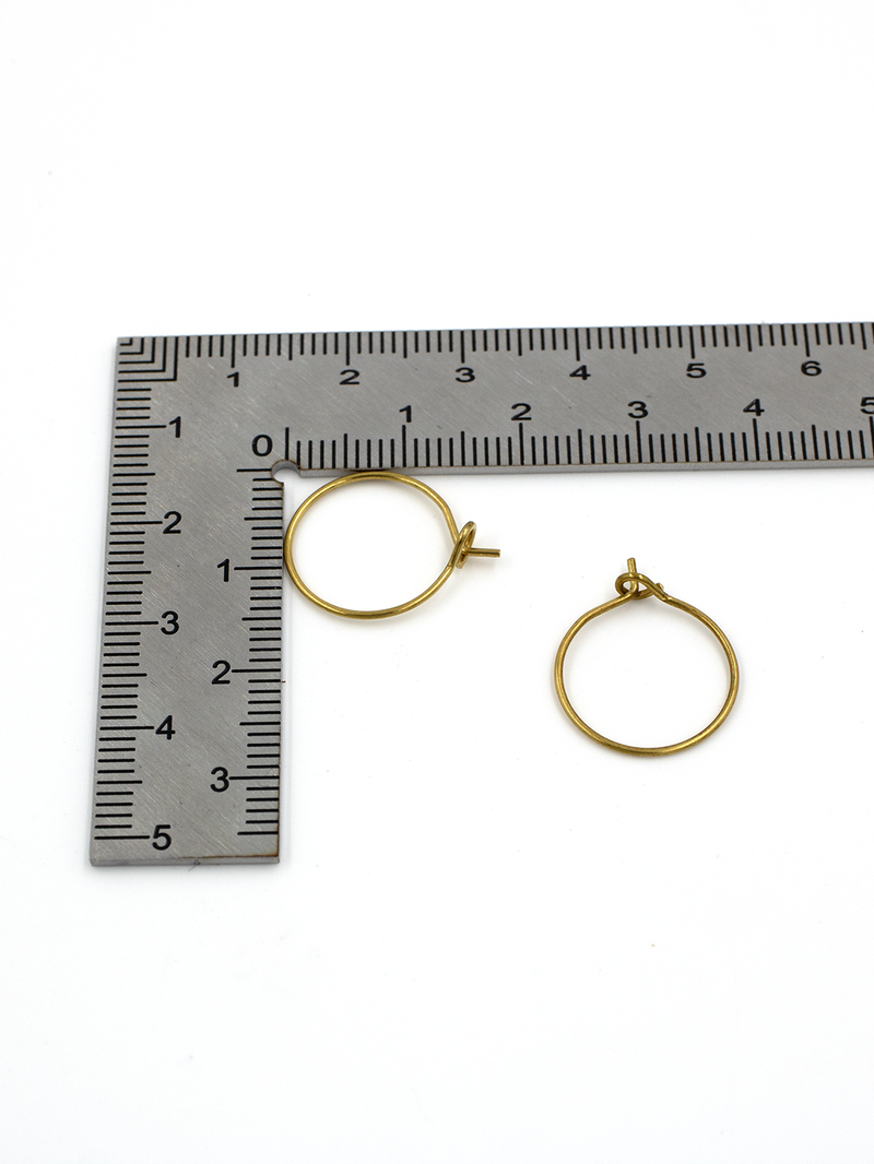 14 pairs x Raw Brass Earring Hoops, 15mm (C0702)