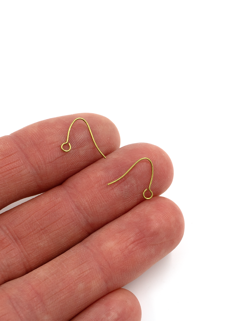 20 pairs x Tiny Raw Brass Earring Hooks, 11mm Plain Fishhook Earring Wire (C0707)