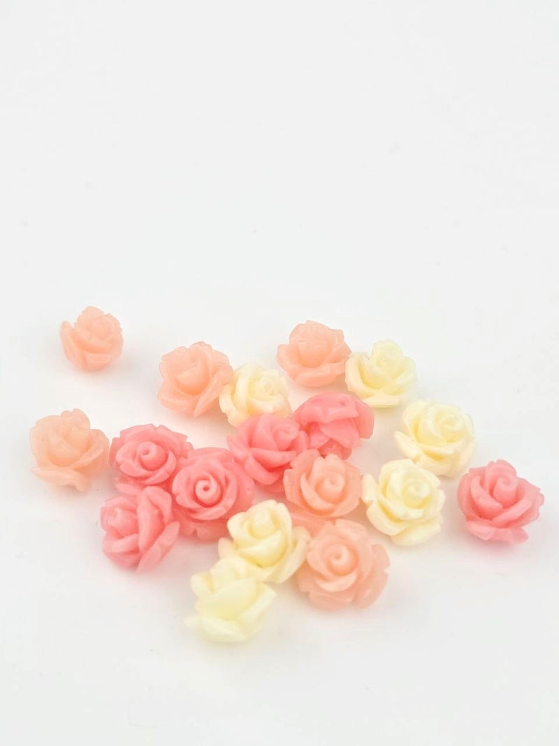 10 x Mix of Pastel Coral Rose Bud Beads, 10mm (3579)