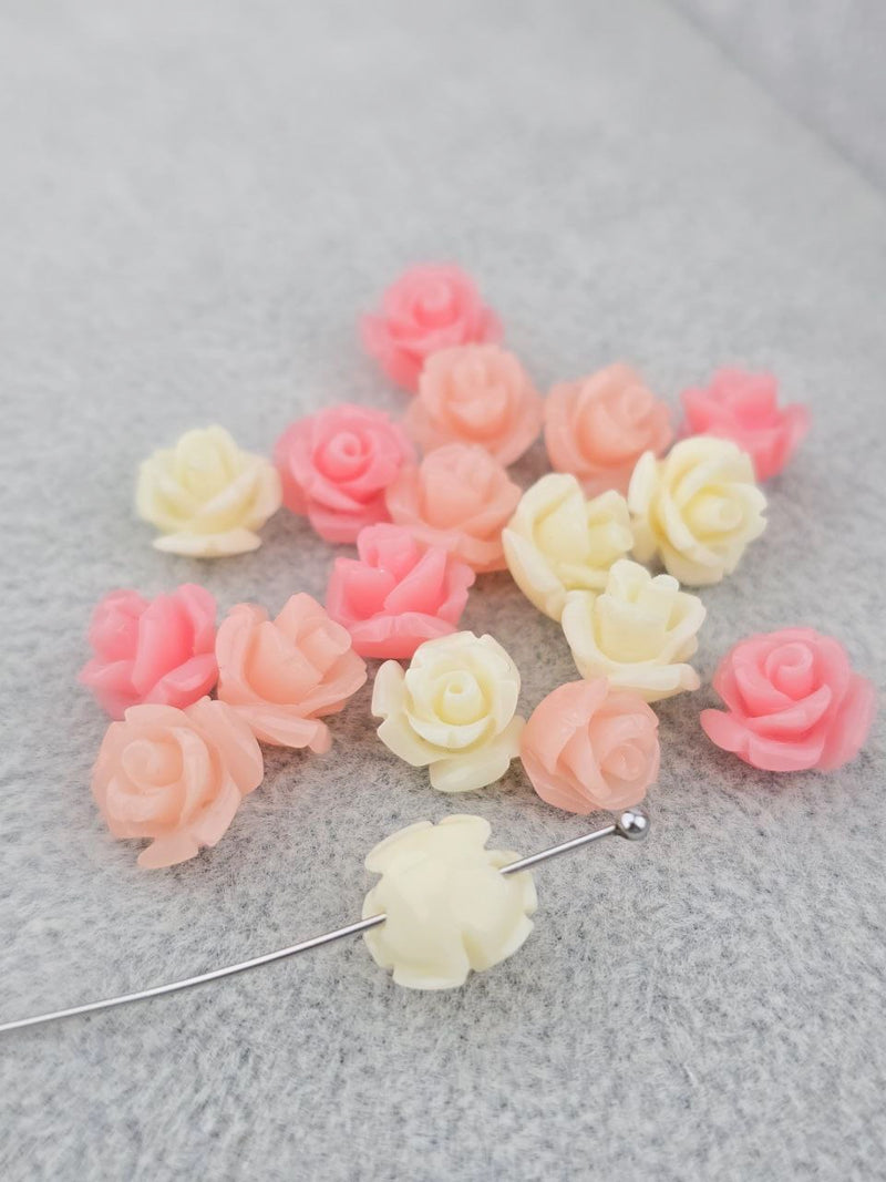 6 x Mix of Pastel Coral Rose Bud Beads, 20mm (3582)