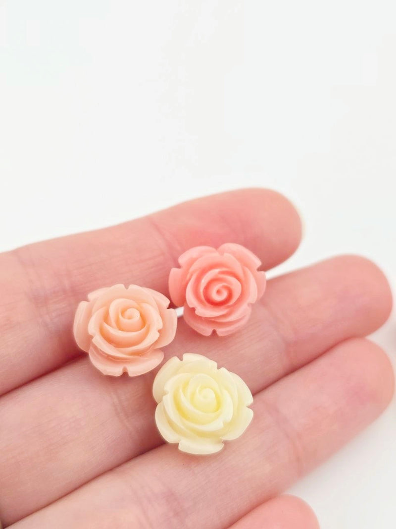 6 x Mix of Pastel Coral Rose Bud Beads, 15mm (3584)