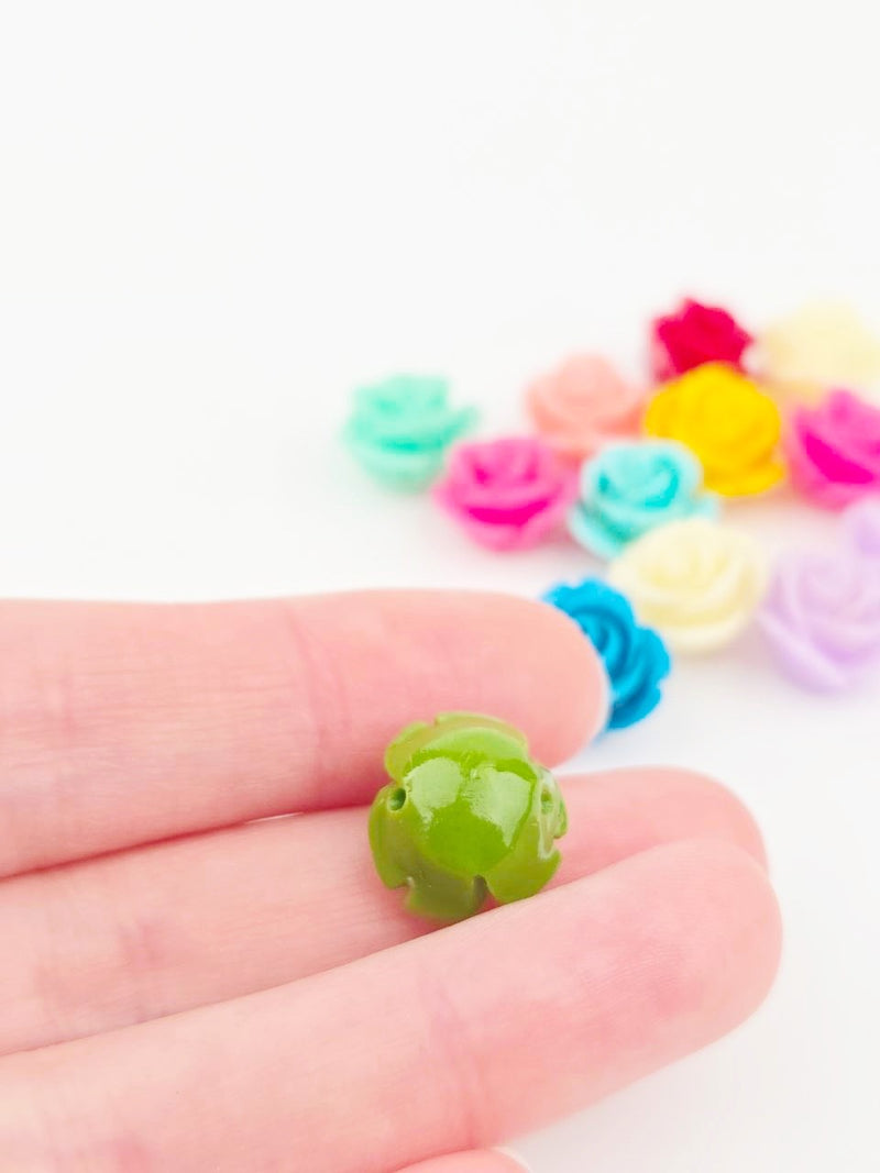 10 x Mixed Colour Coral Rose Bud Beads, 15mm (3583)