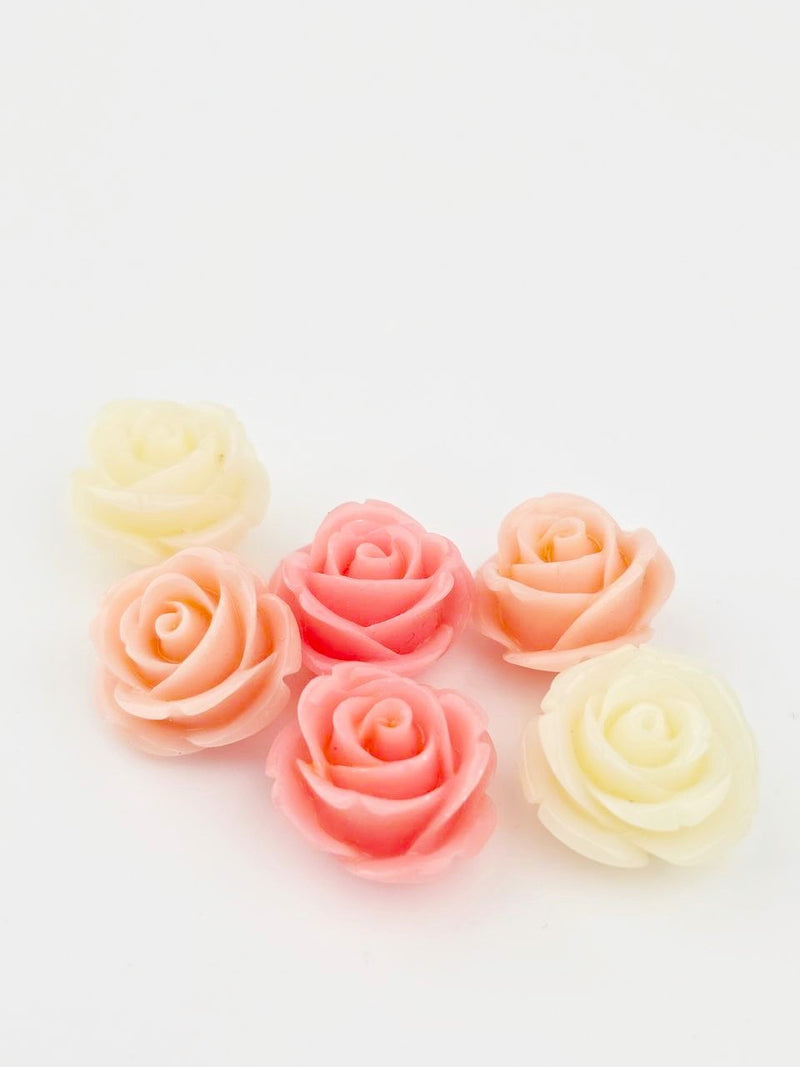 6 x Mix of Pastel Coral Rose Bud Beads, 20mm (3582)