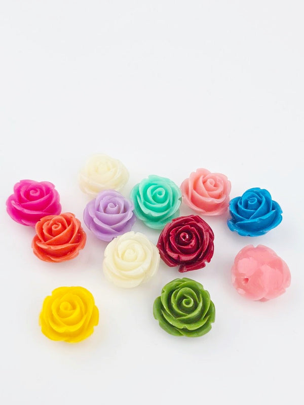 10 x Mixed Colour Coral Rose Bud Beads, 20mm (3585)