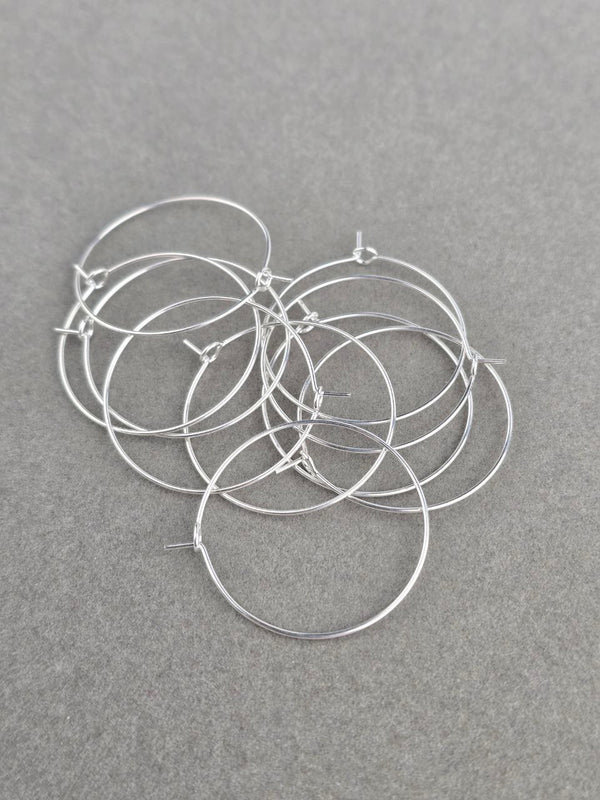 925 Sterling Silver Plated Steel Earring Hoop Wire, 30mm