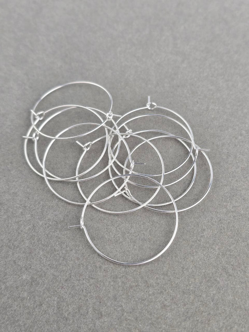 925 Sterling Silver Plated Steel Earring Hoop Wire, 30mm