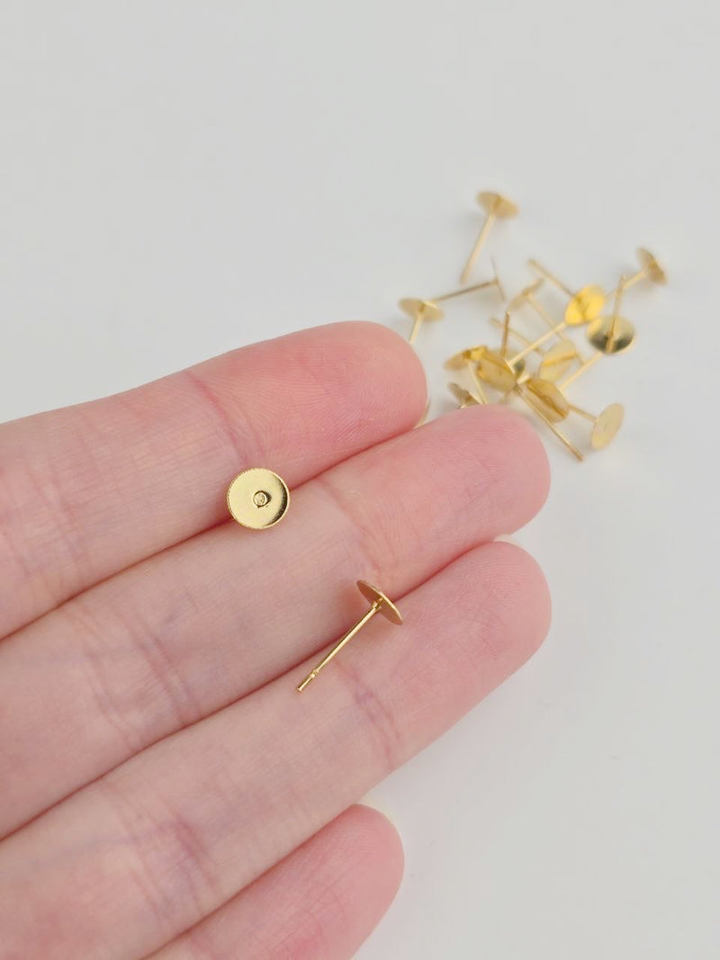 20 x 18K Gold Plated Stainless Steel Flat Pad Earring Posts, 6x12mm
