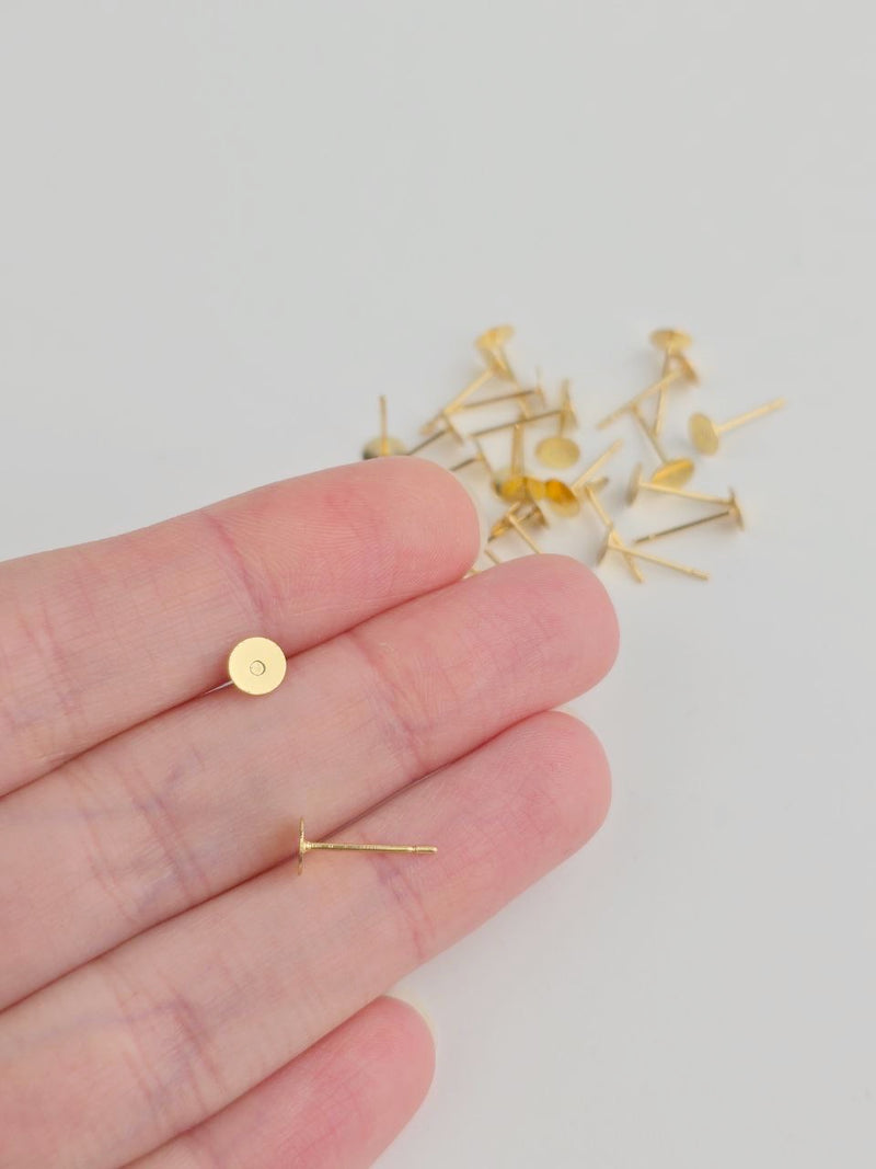 20 x 18K Gold Plated Stainless Steel Flat Pad Earring Posts, 5x12mm