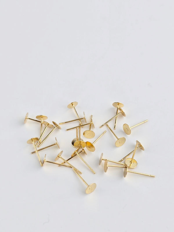 20 x 18K Gold Plated Stainless Steel Flat Pad Earring Posts, 5x12mm