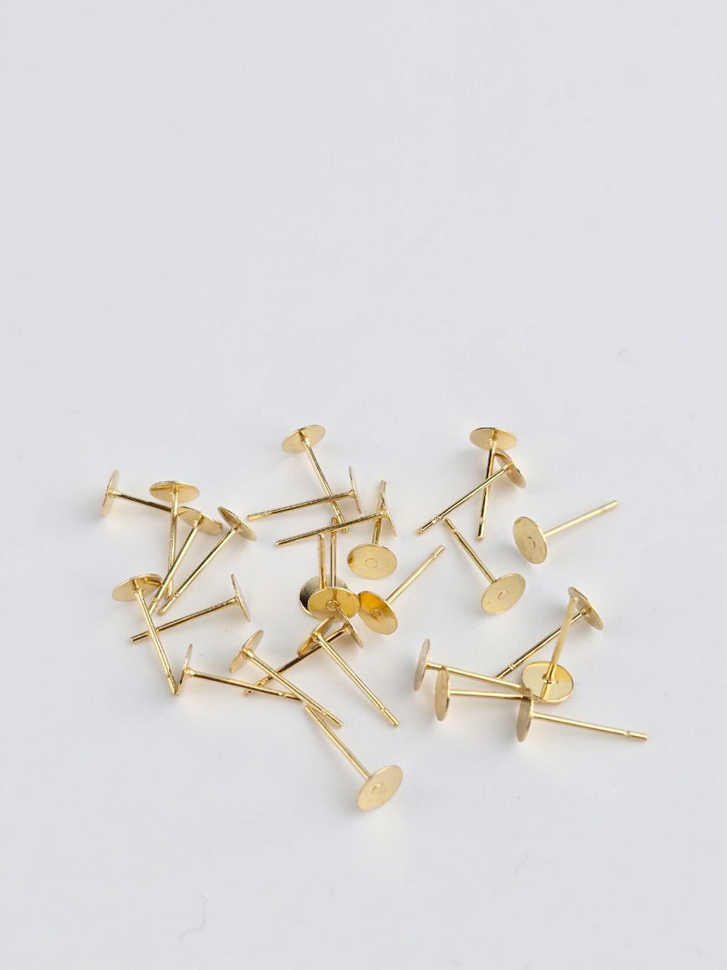 20 x 18K Gold Plated Stainless Steel Flat Pad Earring Posts, 5x12mm