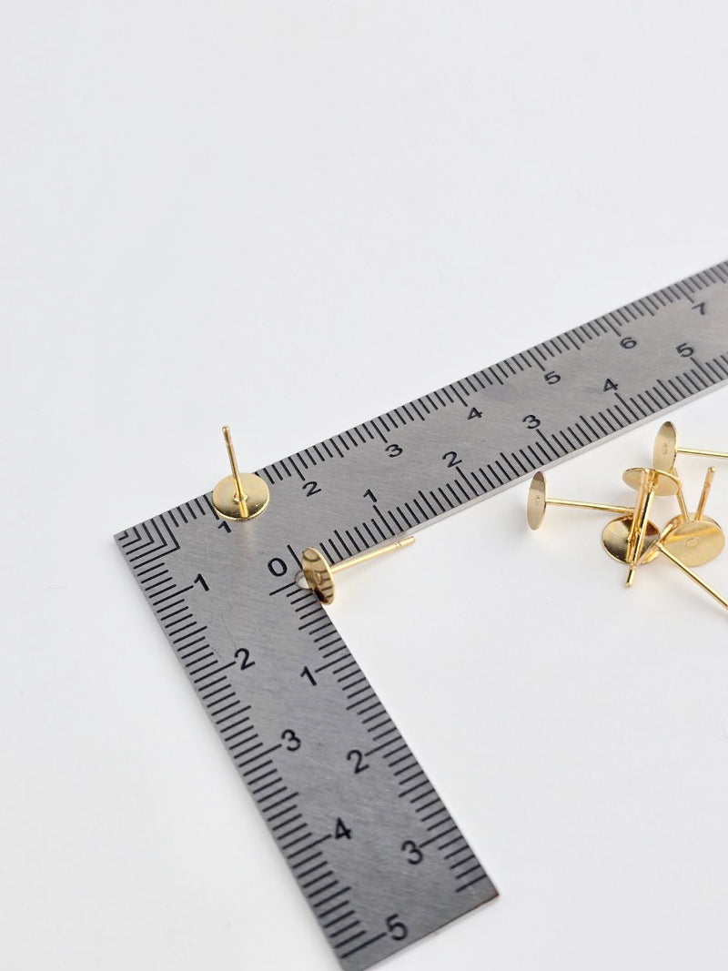 20 x 18K Gold Plated Stainless Steel Flat Pad Earring Posts, 6x12mm