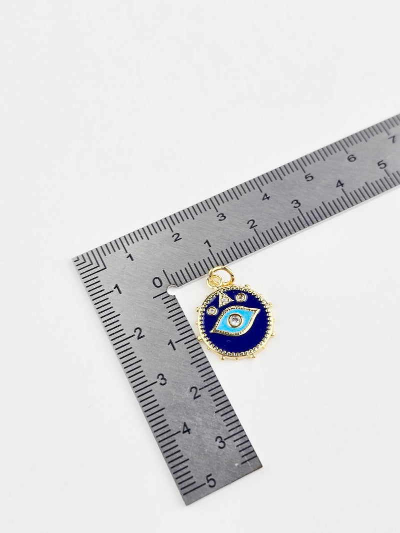 18K Gold Plated Blue Evil Eye Charm, 18x16mm