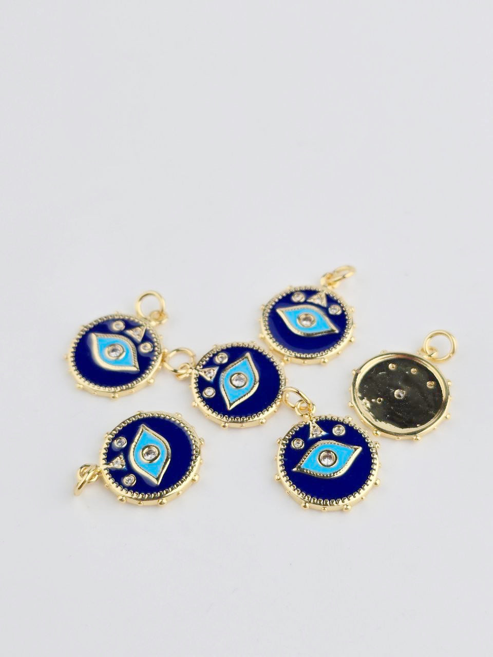 18K Gold Plated Blue Evil Eye Charm, 18x16mm