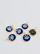 18K Gold Plated Blue Evil Eye Charm, 18x16mm