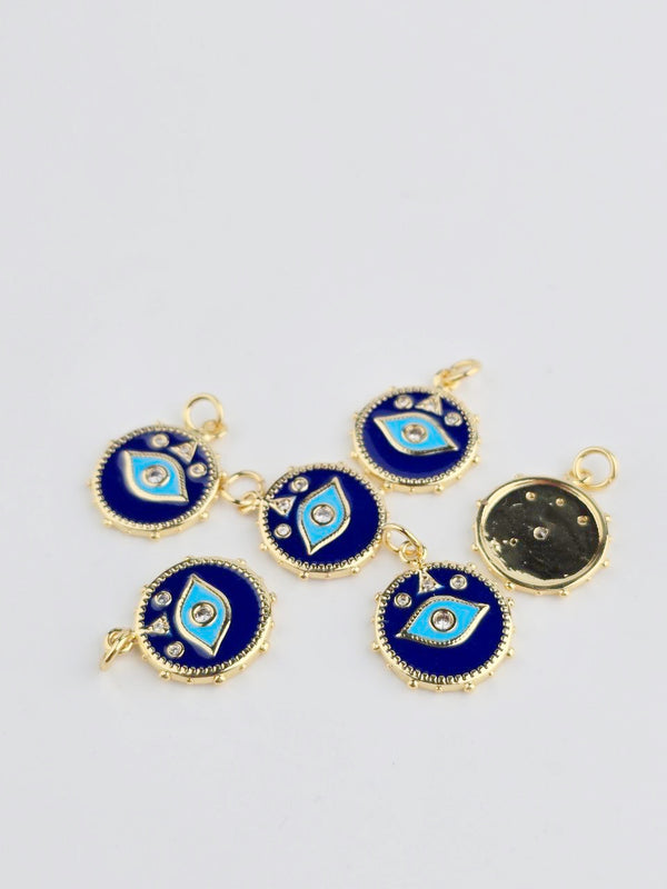 18K Gold Plated Blue Evil Eye Charm, 18x16mm