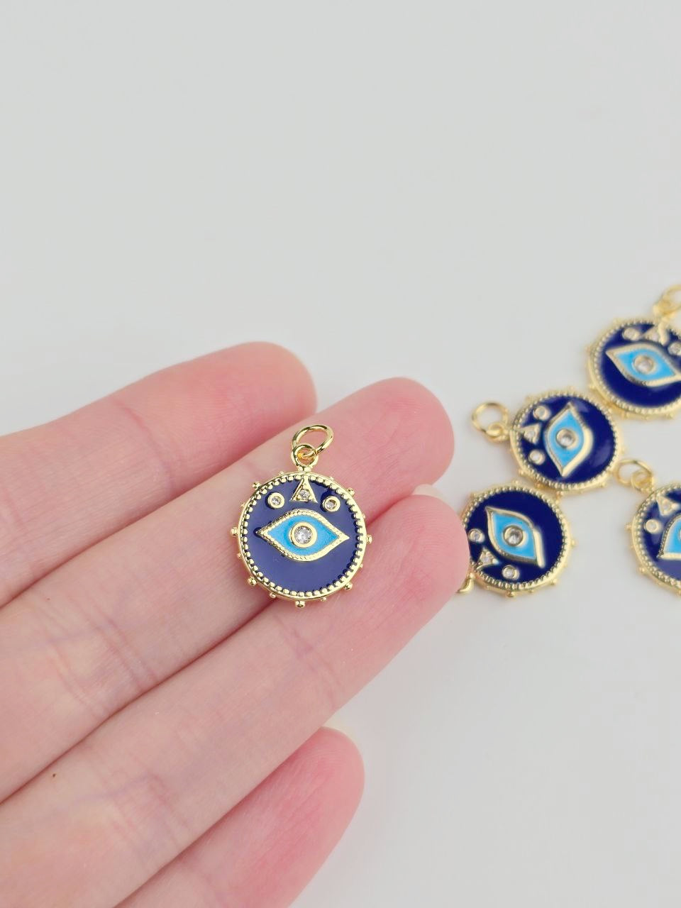 18K Gold Plated Blue Evil Eye Charm, 18x16mm