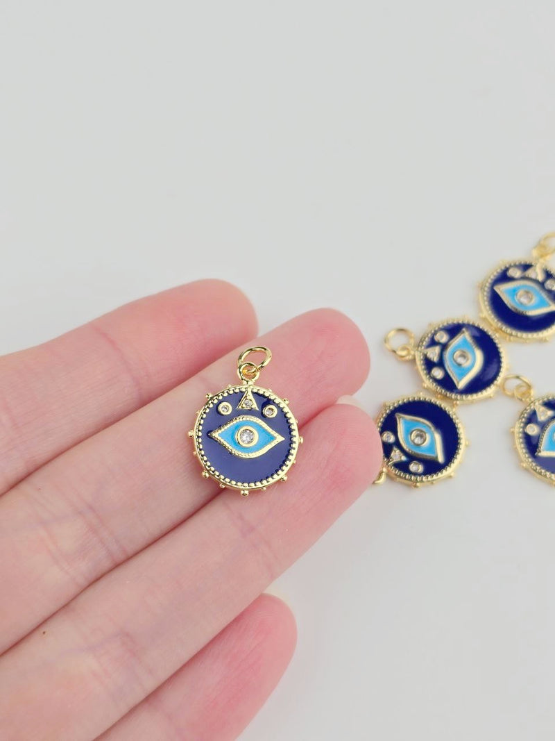 18K Gold Plated Blue Evil Eye Charm, 18x16mm