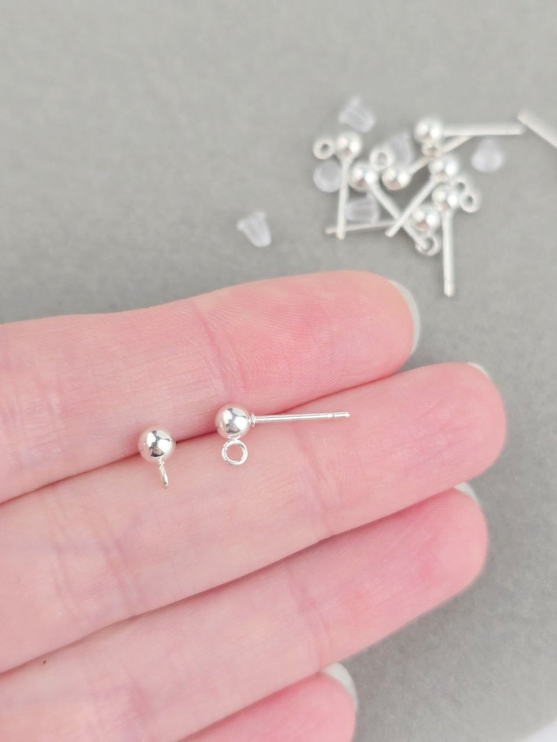 10 x  925 Sterling Silver Plated Steel Ball Stud Earring Posts, 15x4mm